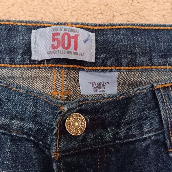 Levis 501 Jeans Mens 36 X 34 Blue Medium Wash Button Fly - Picture 2 of 7